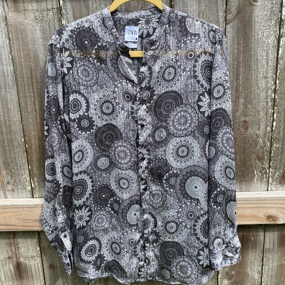 Zara Paisley Womens Blouse Mandarin Collar
